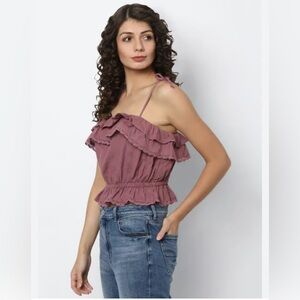 NWT American Eagle Women's Eyelet Ruffled Tie-Strap Crop Top size small